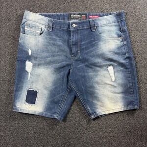 VTG Y2K Ecko Unltd Mens 40 Relaxed Fit Distressed Denim Shorts Baggy Patchwork